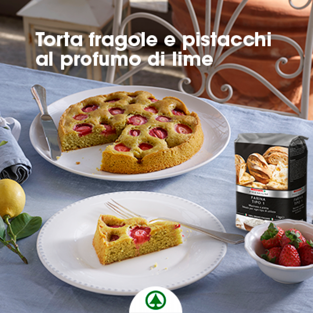 Ricetta  TORTA DI FRAGOLE, PISTACCHI AL PROFUMO DI LIME