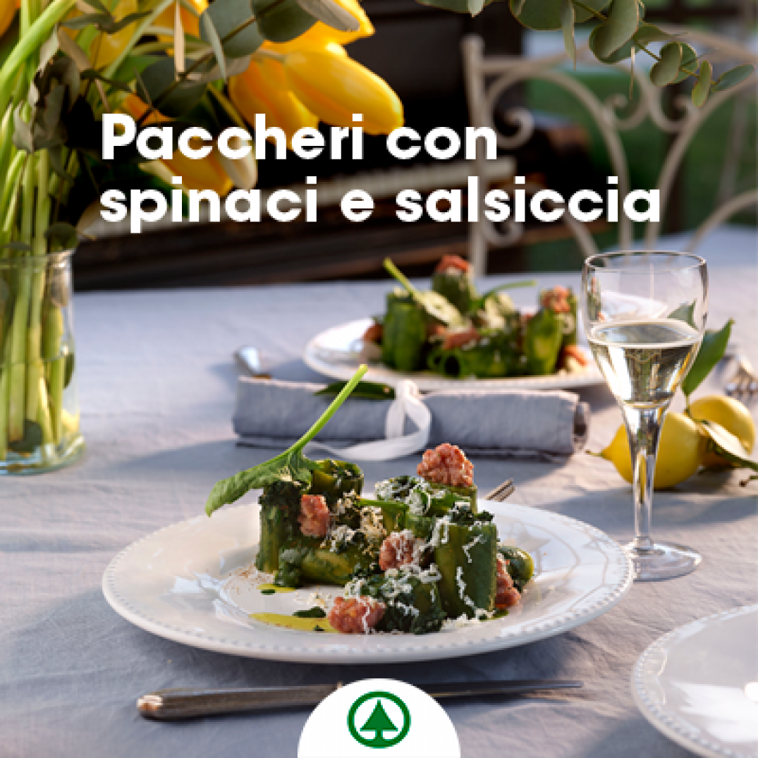 Ricetta  Paccheri con spinaci e salsiccia